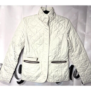Lauren Jeans Co. Jacket Women's S White Quilted Snaps Zip Pockets Old Money Prep